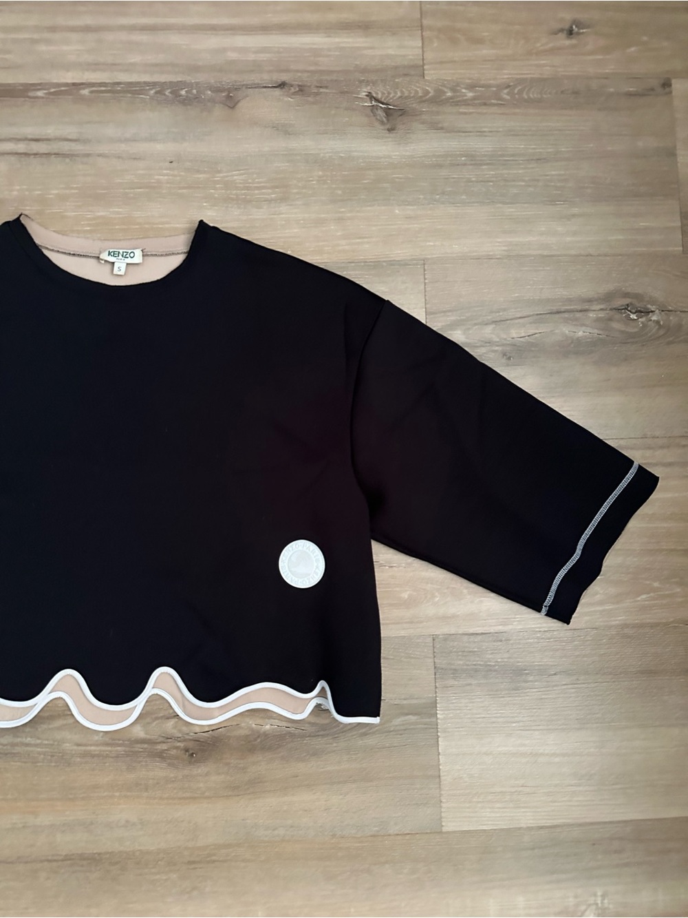 KENZO Paris Spring 2014 Runway Scalloped Wave Hem Crop Top Black Size S